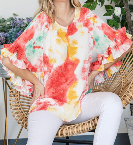J pleated ruffles sleeve top