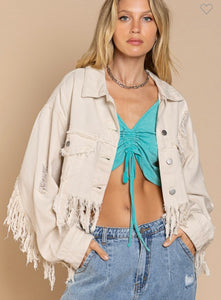 P Denim jacket fringe details