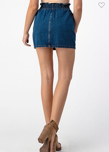 High waisted dark denim mini skirt