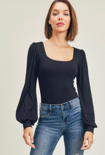 W double layered  square neck lantern sleeve