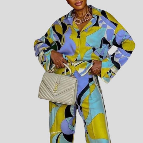 F print geometric 2 pcs pant set