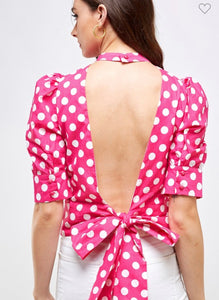 P polka dots red open back top