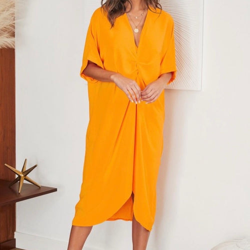 V front twist midi dress