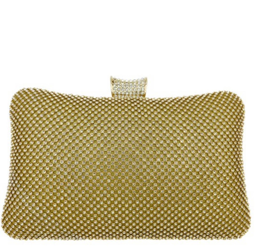 F Mesh Rhinstone clutch