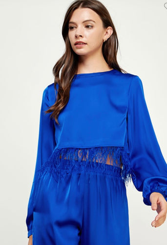 Sb royal blue feathers satin 2 pcs  set