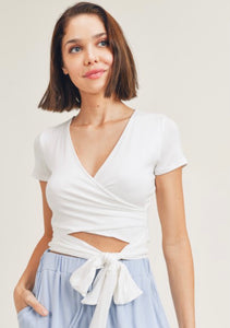 W wrap around tie in front crop