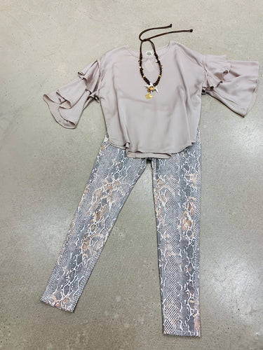 Ruffles  satin finished fabric  taupe top