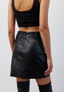 T pu leather black skirt