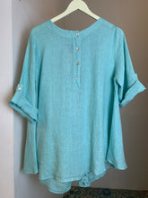 Load image into Gallery viewer, Linen flowy tunic with lace details in back