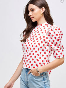 P polka dots red open back top