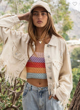 Load image into Gallery viewer, P Denim jacket fringe details