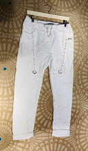 Load image into Gallery viewer, White and olive  joggers with trim details