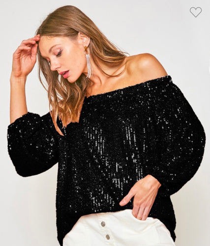 Off shoulder black sequence top
