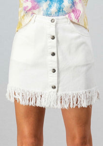 White jeans fringe skirt