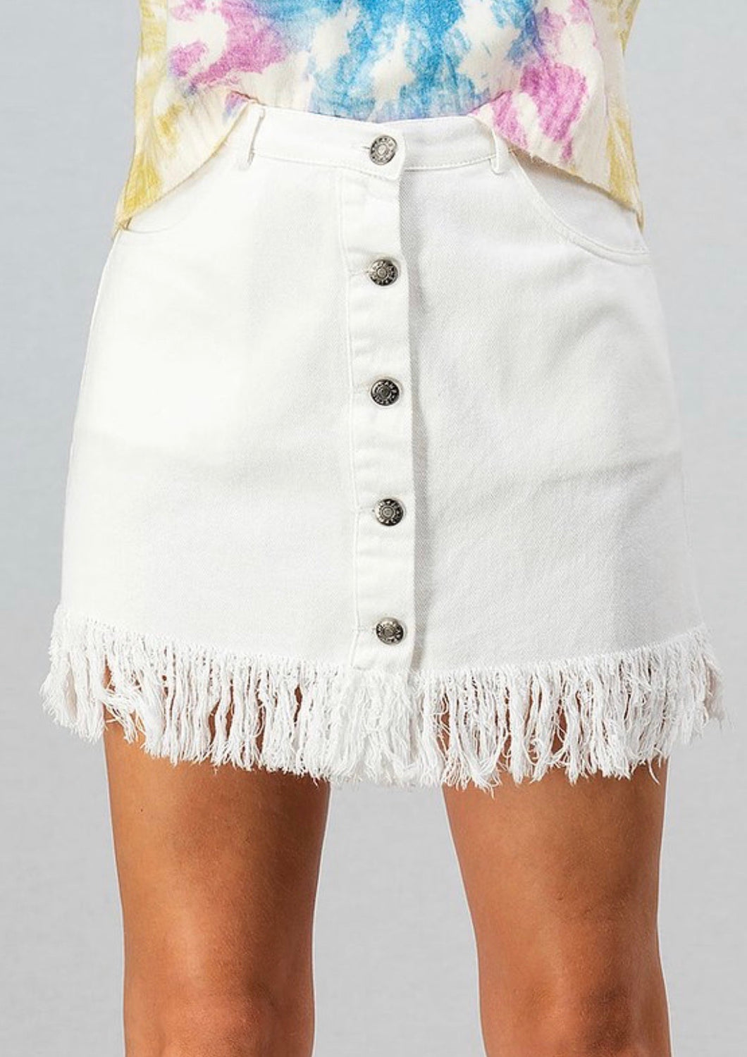 White jeans fringe skirt