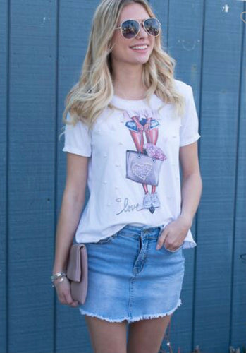 Fashion tee print with pearls