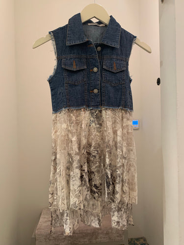 Girls denim  blue vest with lace layer print