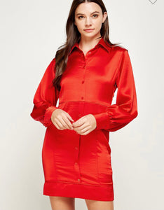 St top stitch satin shirt dress