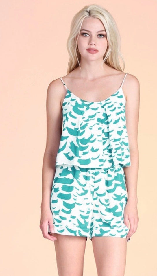 Jade falling feathers romper