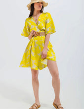 Load image into Gallery viewer, Q lime floral wrap around dress