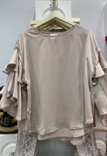 Load image into Gallery viewer, Ruffles  satin finished fabric  taupe top