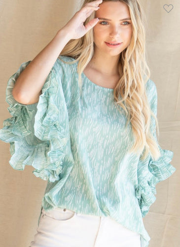 J  pleats sleeve mint top